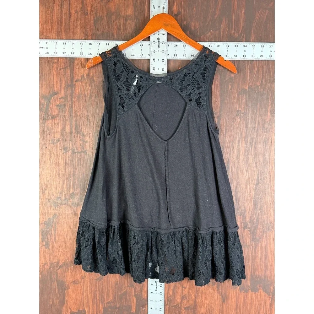 Free People Shimy Sasha Tank Top Ruffled Lilac Black Womens XS Boho Grunge Tunic - Picture 5 of 5